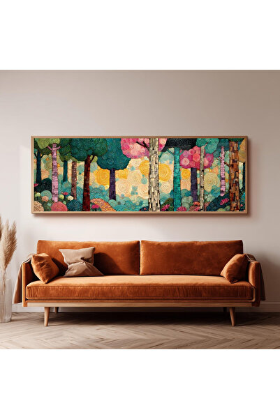 Dekorsiahome Ahşap Çerçeveli Panoramik Oturma Odası Salon Tablosu UZ0217