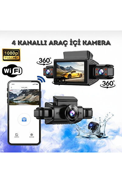 4 Kanallı Araç Kamera WİFİ Full HD 1080P | Ön Arka İç yan Kayıt | Gece Görüşü 7/24 kayıt Wi-Fi