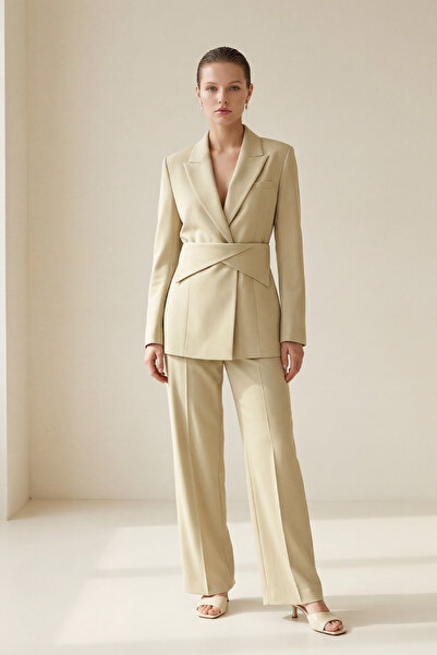 Setre Olive Bel Detaylı Ceket Pantolonlu Takım
