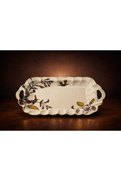 Elips Hediyelik PORSELEN YAPRAKLI KUŞLU SUNUM TEPSİSİ 39 cm