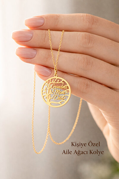 Auryne Jewelry 925 Ayar Orjinal Gümüş Aile Ağacı Kolyesi Kişiye Özel (İç İsim...