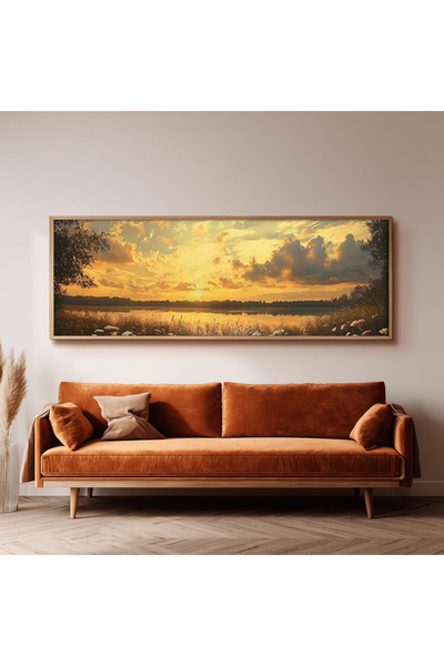 Dekorsiahome Ahşap Çerçeveli Panoramik Oturma Odası Salon Tablosu UZ0212