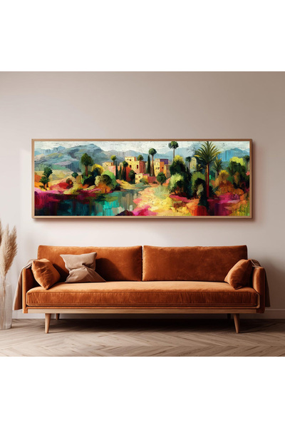 Dekorsiahome Ahşap Çerçeveli Panoramik Oturma Odası Salon Tablosu UZ0343