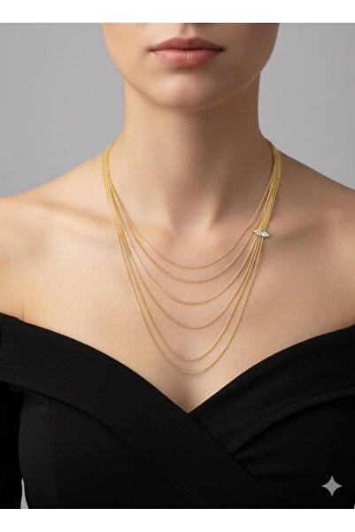 AYMDSNG ÇOKLU SIRA GOLD KOLYE TAŞLI