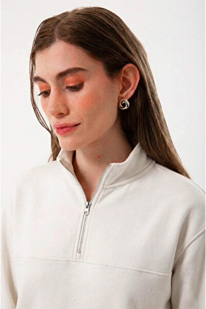 UNIQVIBE Half Zipper Organic Cotton Stone Color Women's Sweatshirt