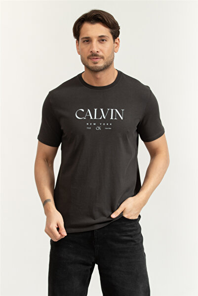 Calvin Klein SS 20S LN Calvin Graphic Tee Erkek Bisiklet Yaka T-Shirt Gri