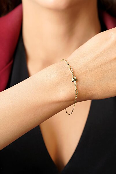 Fiyonk Kuyumculuk 14 Ayar Altın Köşeli Yıldız Detaylı Aynalı Zincir Bileklik ...