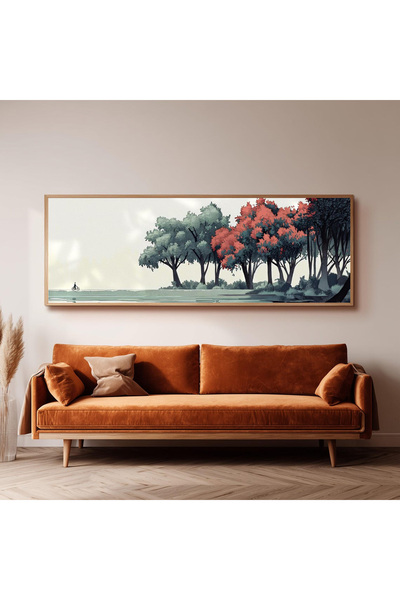 Dekorsiahome Ahşap Çerçeveli Panoramik Oturma Odası Salon Tablosu UZ0229