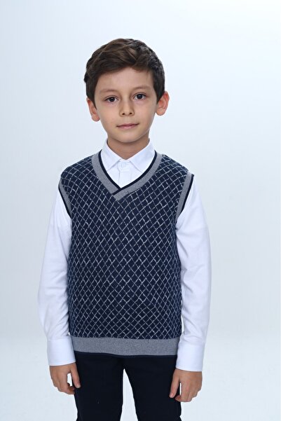 Toontoy Boy's Regular Fit V-Neck Square Patterned School Sweater - Garni & 2 ...