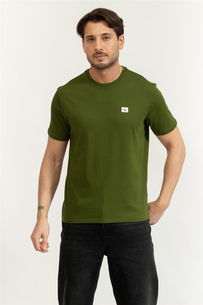 Calvin Klein Ss Badge 30S Jersey Erkek Bisiklet Yaka T-Shirt Yeşil