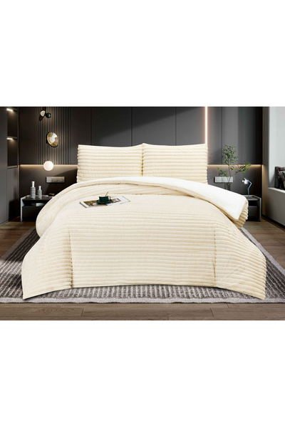 FIONNA.RO Cocolino Solid Color Striped Quilt - Cream