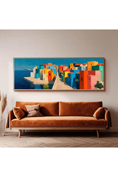 Dekorsiahome Ahşap Çerçeveli Panoramik Oturma Odası Salon Tablosu UZ0268
