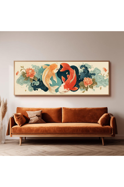 Dekorsiahome Ahşap Çerçeveli Panoramik Oturma Odası Salon Tablosu UZ0247