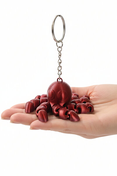 Pazarois سلسلة مفاتيح متحركة على شكل أخطبوط باللون الأحمر