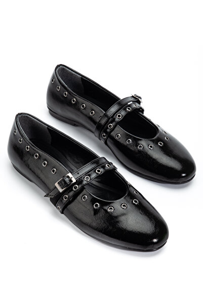 RİSSOLİ Дамски черни лачени балерини с капсулна каишка, подходящи за всеки ден