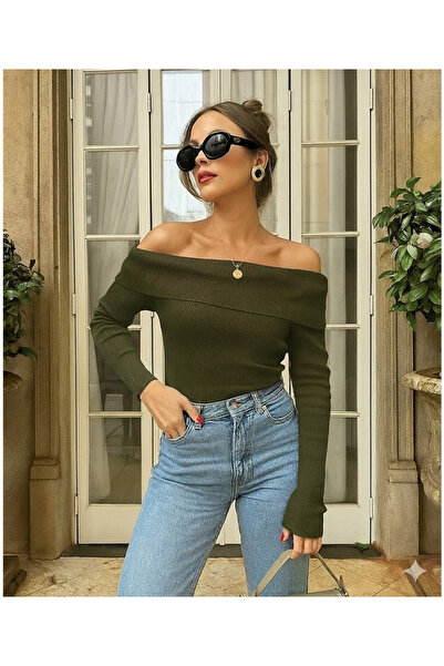 Kutaf Women's Boat Neck Ribbed Knitwear Blouse Long Sleeve Stretchy Bodysuit ...