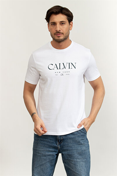 Calvin Klein SS 20S LN Calvin Graphic Tee Erkek Bisiklet Yaka T-Shirt Beyaz