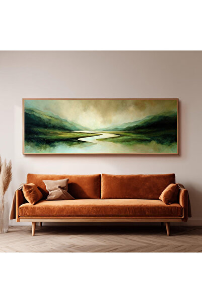 Dekorsiahome Ahşap Çerçeveli Panoramik Oturma Odası Salon Tablosu UZ0345