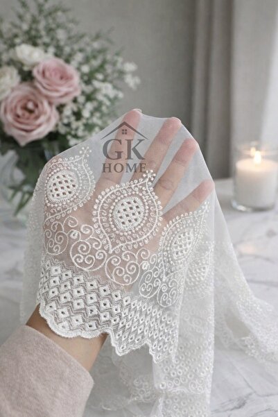 Perdenin Adresi Keten Zemin Dantelli Tül Perde 1/2.5 Normal Pile Kırışmaz Ütü...