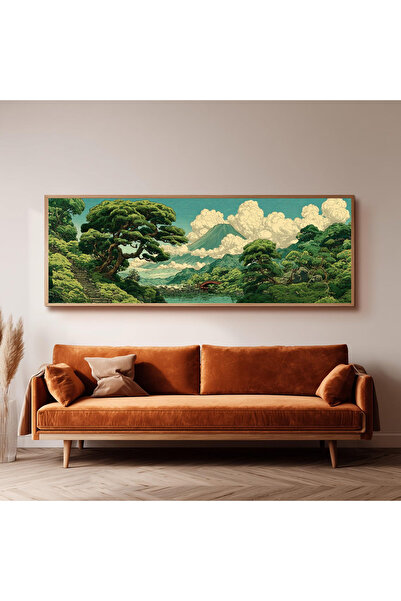 Dekorsiahome Ahşap Çerçeveli Panoramik Oturma Odası Salon Tablosu UZ0275