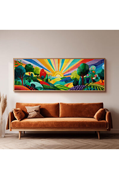 Dekorsiahome Ahşap Çerçeveli Panoramik Oturma Odası Salon Tablosu UZ0203