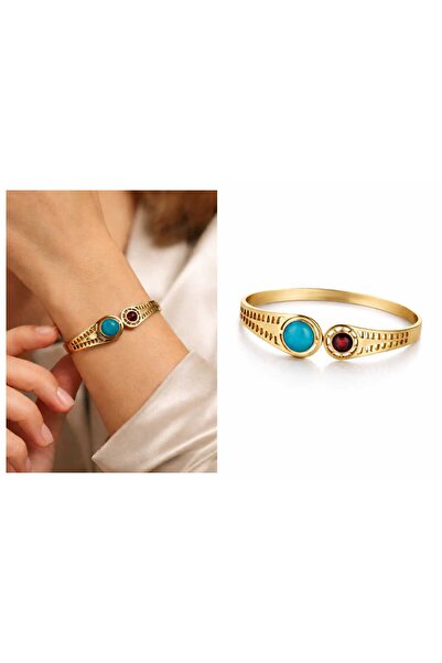 1881 STORE Turquoise and Burgundy Stone Gold Cuff Bracelet – Stylish & Modern...