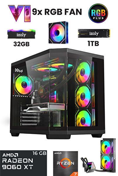 IZOLY Baron Ryzen 7 5700X 32GB 1TB M.2 NVME RX 9060XT 16GB 240mm Sıvı Soğutma...
