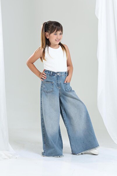 GİYİCEM TEKSTİL Kız Çocuk Basic Regular Kalıp Kot Pantolon 2218