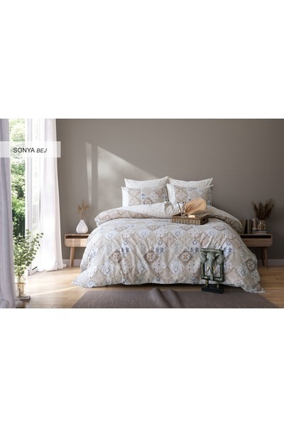 İyi Geceler İstanbul 100% Cotton Ranforce Double Bedding Set Sonya Beige