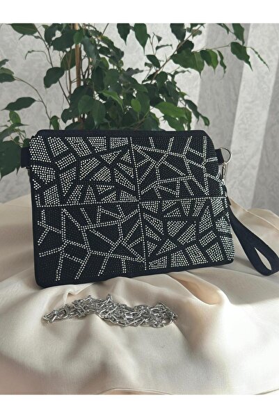 SÜYA Çanta & Kemer Kadın Taş Detaylı Zincirli Clutch Çanta