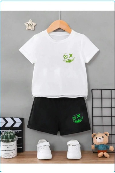 PEMBE KURDALE GREEN SİÜLET Set de vară pentru copii cu imprimeu Tricou-Șort-Ș...