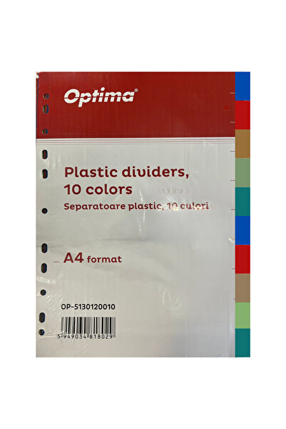 Optima Divizoare din plastic colorat, A4, 120 microni, 10 culori/set,