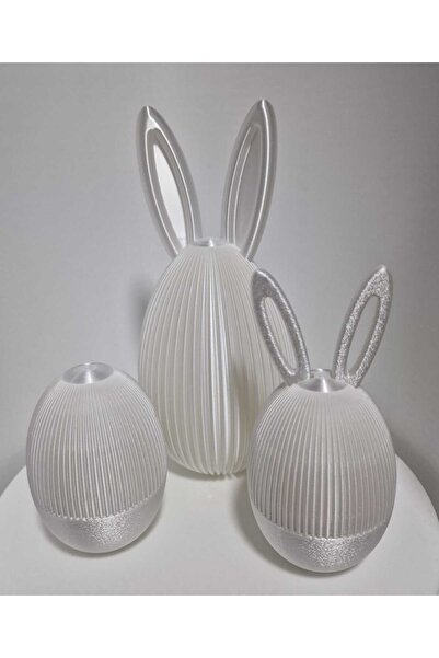 Cadouri3D Oua Decorative Paste, Set 3 bucati, Alb Sidefat, Design Striat, Sta...