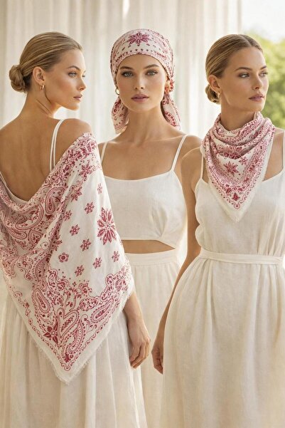 Luminos Butik Women's Fuchsia Ethnic Patterned Bohemian Triangle Shawl Bandan...