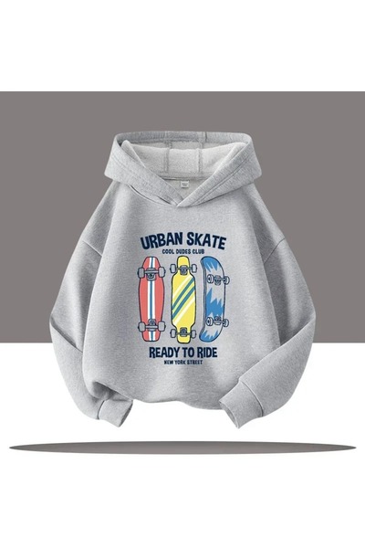 SVART WEAR Hanorac pentru copii Urban Skate, imprimat, cu glugă, 100% bumbac