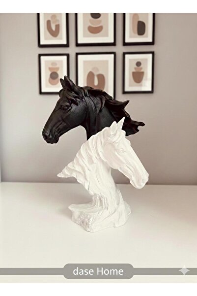 dase home Ikili At Kafası Heykeli siyah beyaz biblo Dekoratif At Figürü