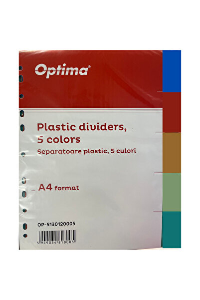 Optima Divizoare din plastic colorat, A4, 120 microni, 5 culori/set,
