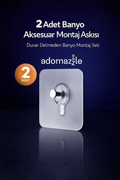 adornazzle 2 Adet Banyo Aksesuar Montaj Askısı, Şeffaf Yapışkanlı Askı Seti, ...