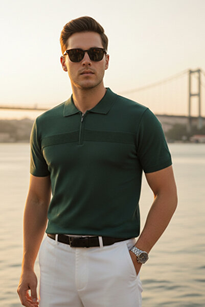 Maccali Tricou pentru bărbați Trend verde cu guler polo