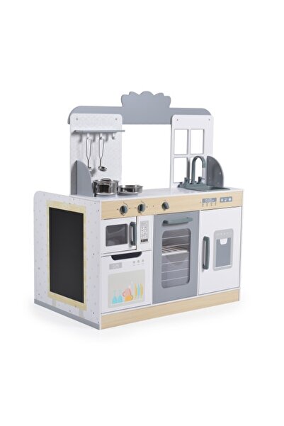 Moni Toys Bucătărie-Restaurant din Lemn pentru copii Față-Verso, Masă și Bănc...