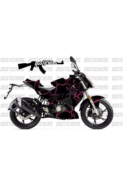 Motiker Benelli 125S Craked Pembe Siyah Tasarımı Sticker Etiket Modeli
