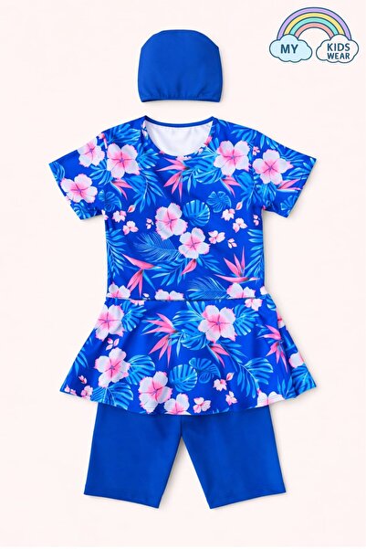 My Kids Wear Kız Çocuk Desenli Şortlu Bone’li Mayo Takımı 12570