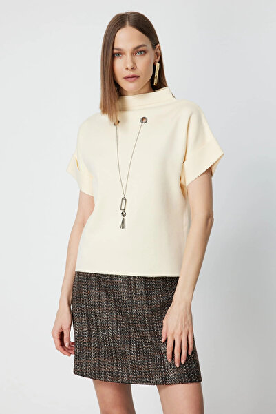 On Fashion Women's Chain Detailed Cream Sweater 65340