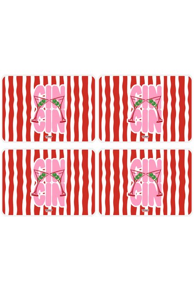 The Grade American Service Set of 4 Red and White Striped Plate Mats Stain Resistant American Service Home Decoration