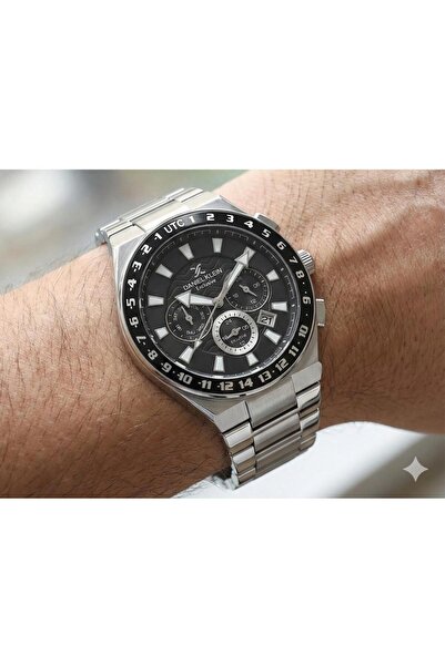 Daniel Klein Men's Black Dial Silver Metal Band Calendar Wristwatch with 2 Ye...