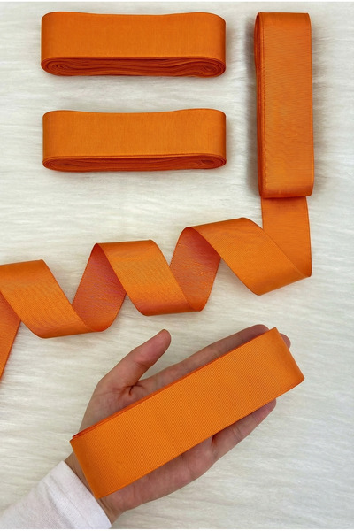 ZEYMERADE Panglică grograin portocalie 4 cm 10 metri, Bohça Çeyiz Nuntă Logod...