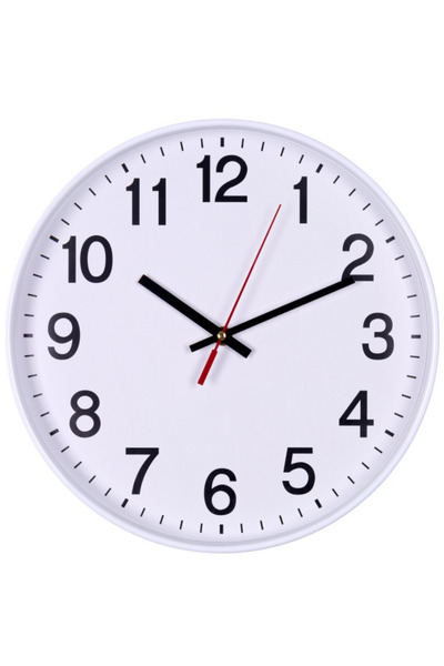 donau Ceas de perete, 34 cm, cifre arabe, cadran alb, ramă din plastic alb,