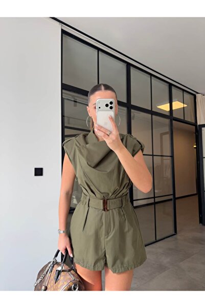 BB Bensu Buyruk DRAPELİ YAKA VATKALI KEMERLİ TULUM HAKİ