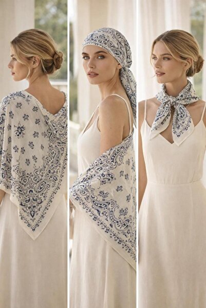 Luminos Butik Women's Petrol Ethnic Patterned Bohemian Triangle Shawl Bandana...