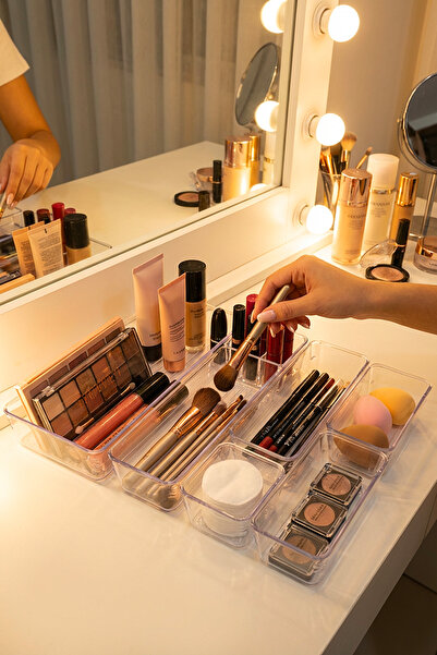 Homekolik 6-Piece Makeup Organizer Drawer Organizer Set – Transparent, Modula...